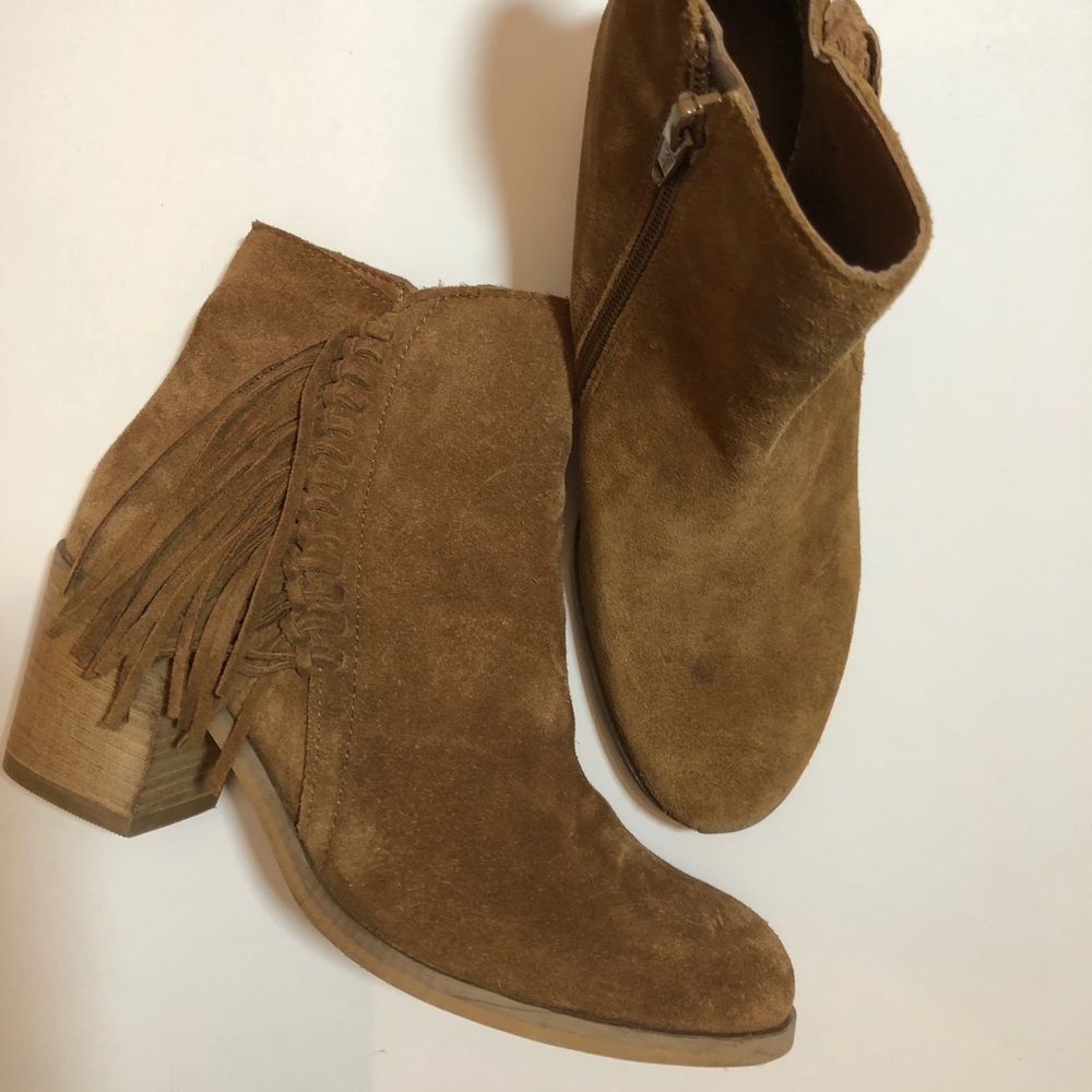 New Tan Suede Ankle boots with Fringe